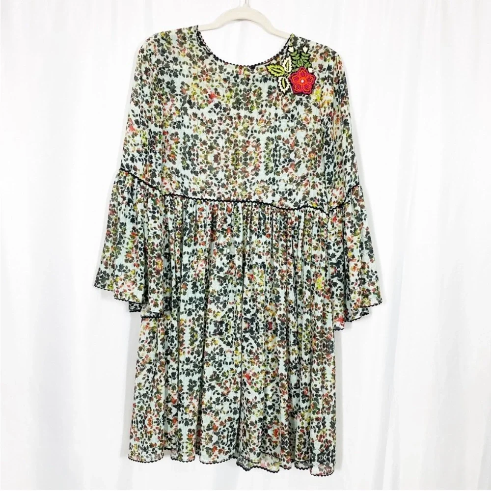 Anthropologie Bhanuni Green Bell Sleeve Sundress With Slip - Picture 2 of 8